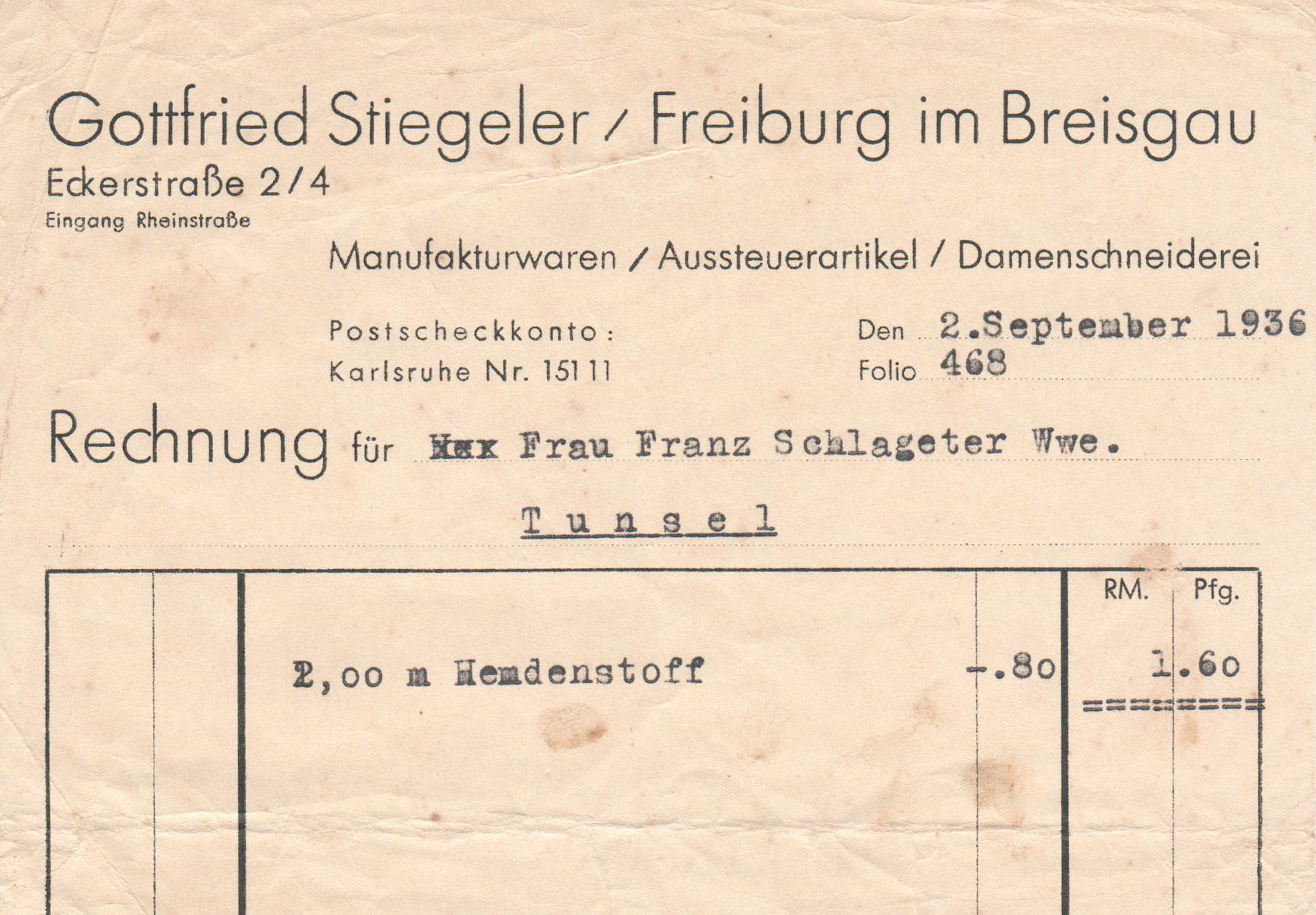 Stiegeler erste Rechnung